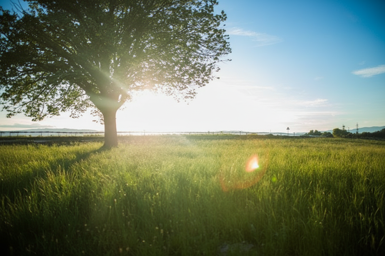Natural sunlight and green field banner